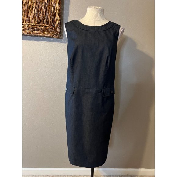 Talbots Dress 14W Dark Gray Stretch Cotton Career Church Pockets - Picture 4 of 11